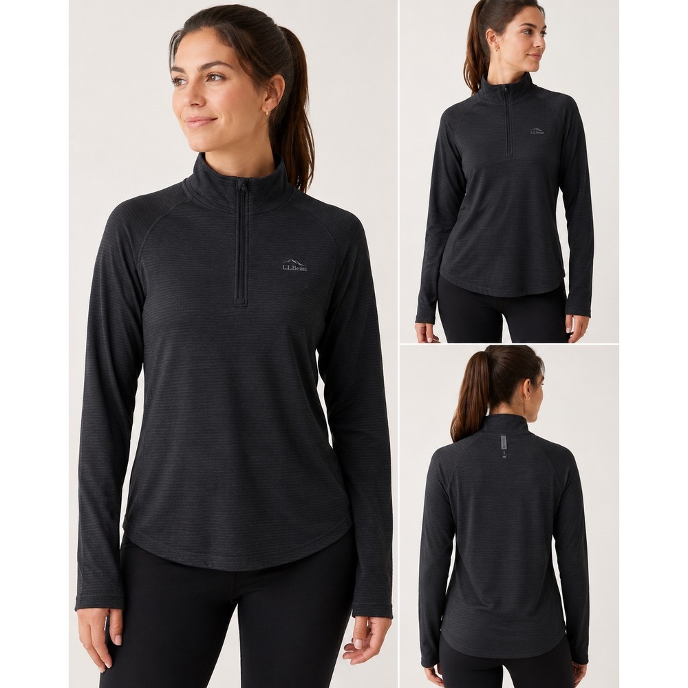 LL Bean Midweight Base Layer 1/4 Zip Women M Black Pullover 523664